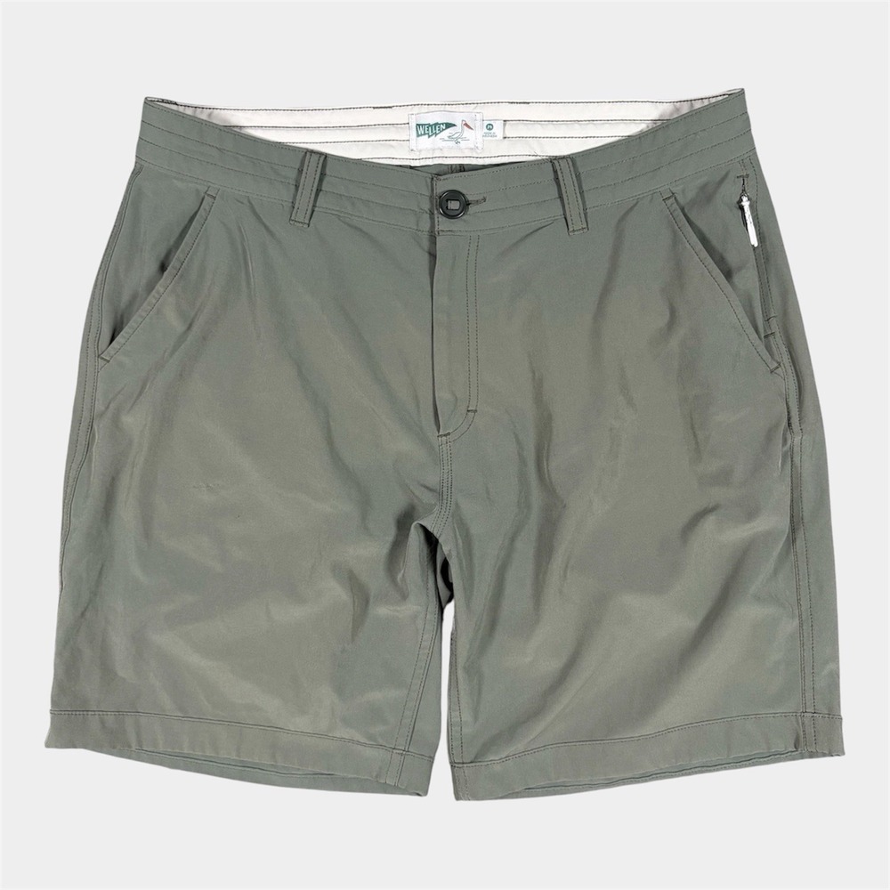 Wellen Huckberry Chino Shorts Mens 34x8 Gray Green Cotton Stretch Casual Golf